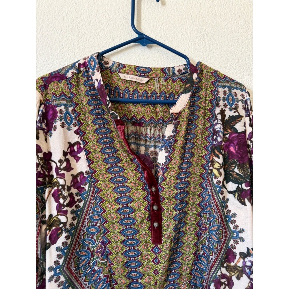 Soft Surroundings Womens Boho Floral Paisley Tunic Blouse 100% Rayon L - Picture 7 of 16